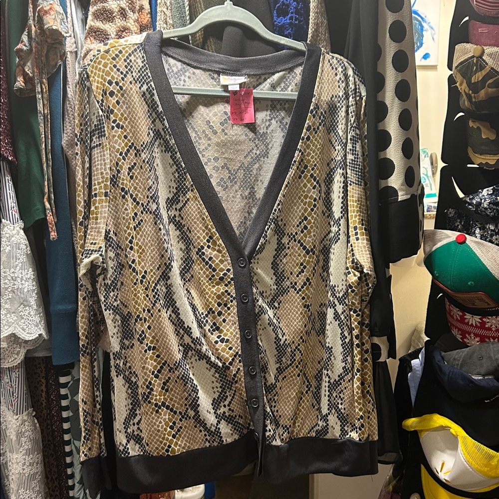 Lularoe Cheryl button down Cardigan Snake Print L